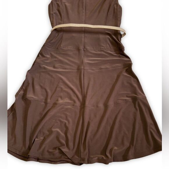 Anne Klein Brown Fit & Flare Dress with Belt | Cap Sleeve | Size 8 - Picture 11 of 13